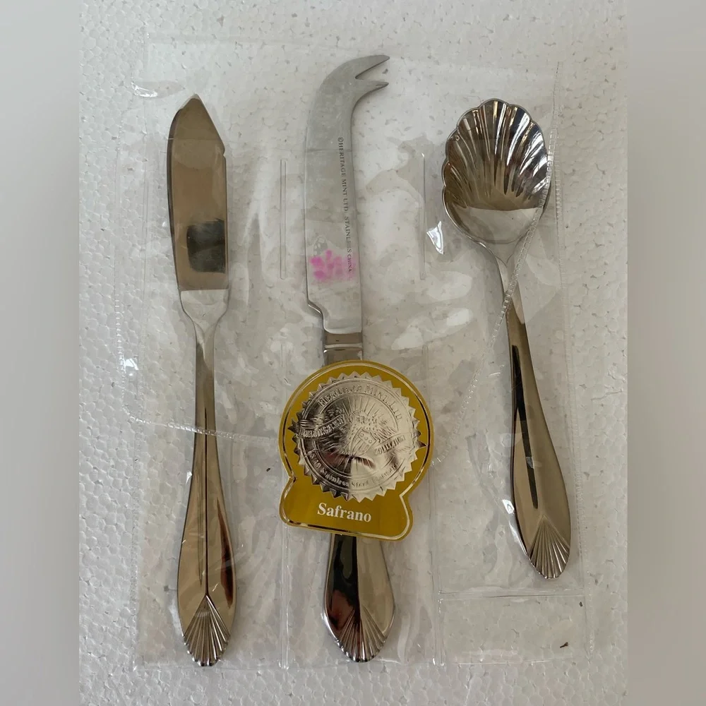 Heritage Mint Safrano Glossy Stainless Serving Set Flatware 3 Pc Specialty NEW